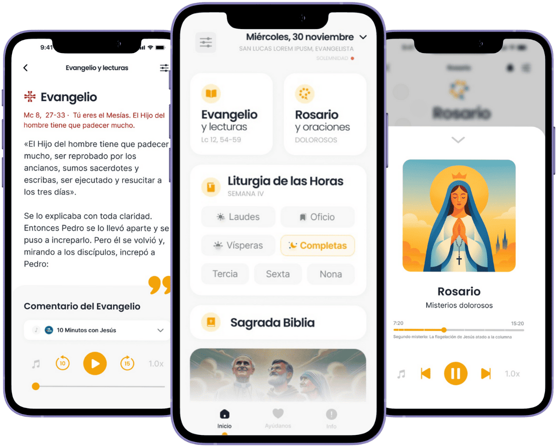 Interfaz de la app ePrex mostrando el evangelio del día y la liturgia de las horas